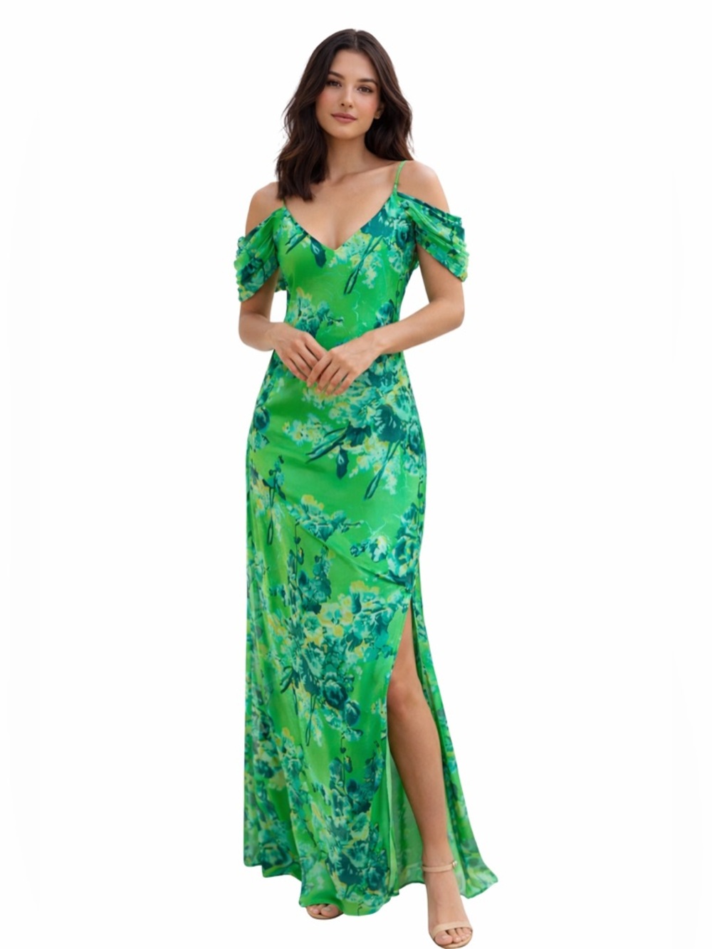 Gold Hawk Emerald Silk Floral Maxi Dress XS NWT